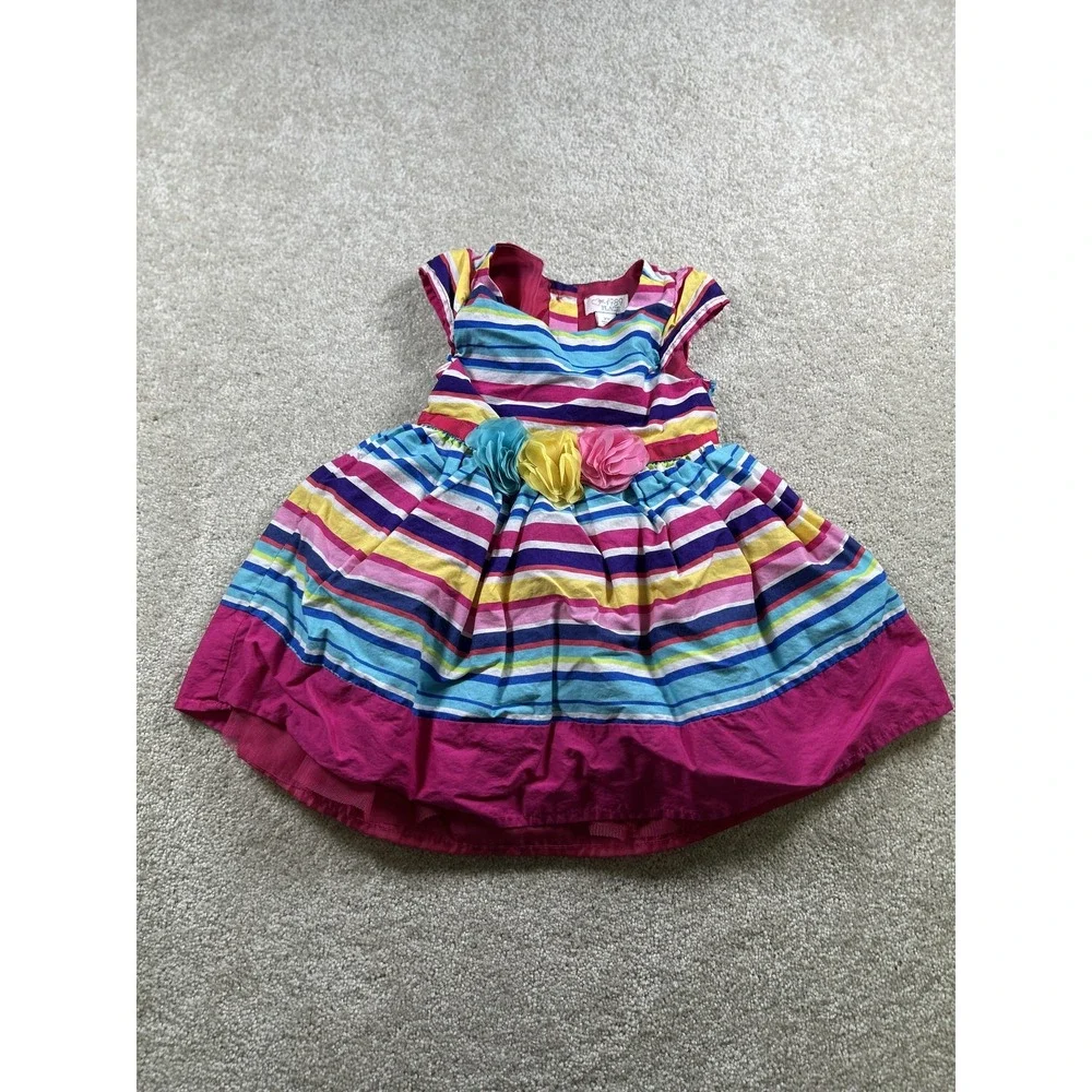 PLACE Girls Dress 2T Striped Rainbow Flower Lined Tulle Party‎ Outfit